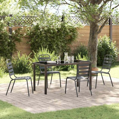 Conjunto de Comedor de Jardín 5 pcs Gris oscuro Acero