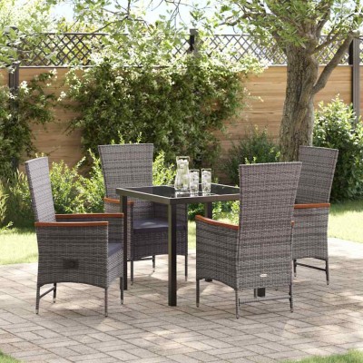 Conjunto de Comedor de Jardín con cojín 5 pcs Gris Poliratán
