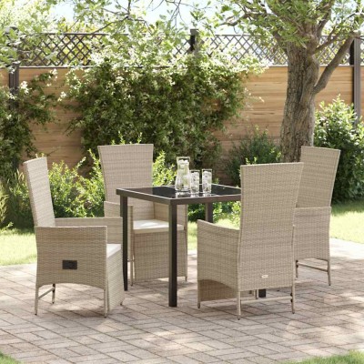 Conjunto de Comedor de Jardín 5 pcs Beige ratán sintético