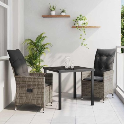 Conjunto de Comedor de Jardín con cojín 3 pcs Gris Poliratán