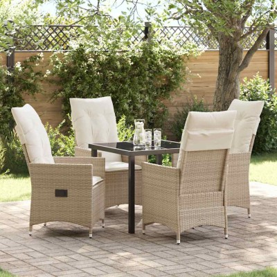 Conjunto de Comedor de Jardín con cojín 5 pcs Beige Poliratán