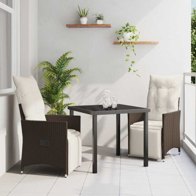 Conjunto de Comedor de Jardín con cojín 3 pcs Marrón Poliratán