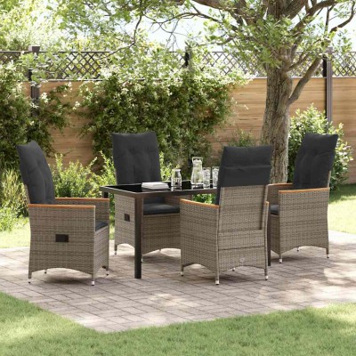 Conjunto de Comedor de Jardín con cojín 5 pcs Gris Poliratán