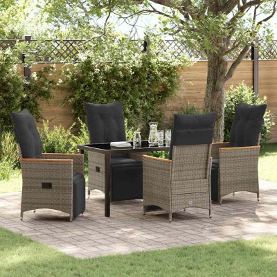 Conjunto de Comedor de Jardín con cojín 5 pcs Gris Poliratán
