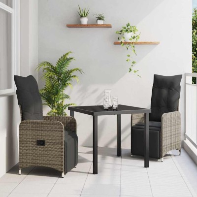Conjunto de Comedor de Jardín con cojín 3 pcs Gris Poliratán