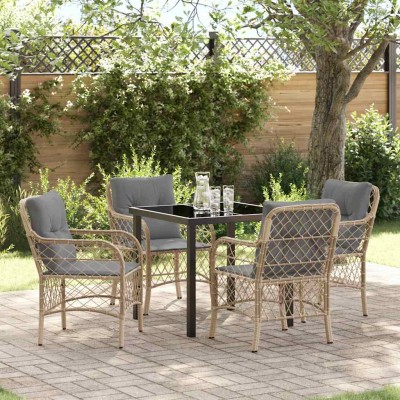 Conjunto de Comedor de Jardín con cojín 5 pcs Beige Poliratán