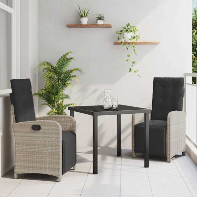Conjunto de Comedor de Jardín 3 pcs Gris Claro ratán sintético