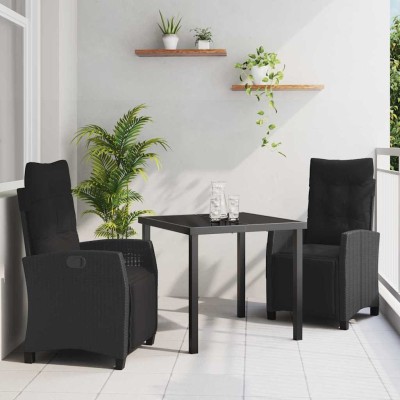 Conjunto de Comedor de Jardín 3 pcs Negro ratán sintético