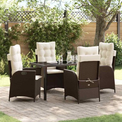 Conjunto de Comedor de Jardín 5 pcs Marrón ratán sintético