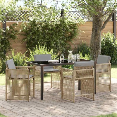 Conjunto de Comedor de Jardín 5 pcs Beige ratán sintético