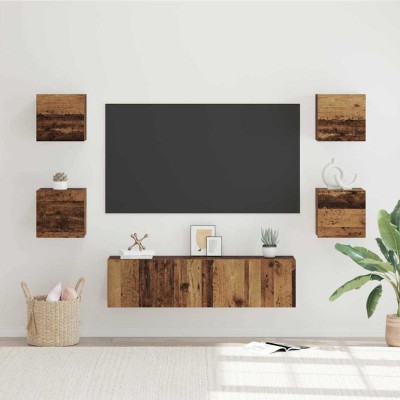 Conjunto de mueble de TV Montaje en la pared 6 pcs Madera vieja