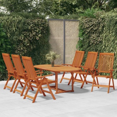 Juego de comedor para jardín 7 pzas madera maciza de eucalipto