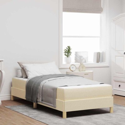 Cama tipo Box Spring Crema y marrón 90 x 190 cm