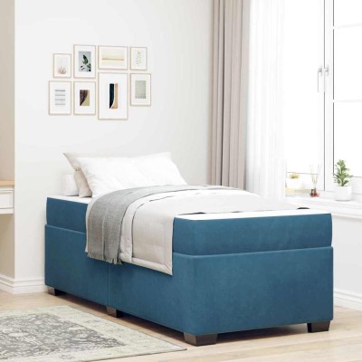 Estructura de cama con colchón Azul 80 x 200 cm Terciopelo