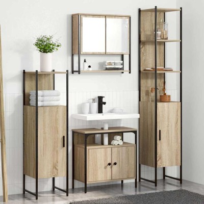 Juego de muebles de baño 4 pcs Roble Sonoma 33 x 33 x 185.5 cm