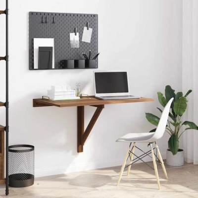 Mesa de pared plegable contrachapada marrón roble 100x60x56 cm