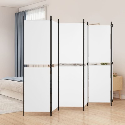 Biombo divisor de 6 paneles de tela blanco 300x180 cm