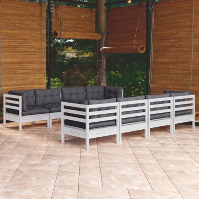 Muebles de jardín 9 pzas con cojines madera maciza de pino