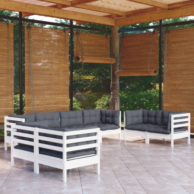 Juego de muebles de jardín 8 pzas y cojines madera maciza pino