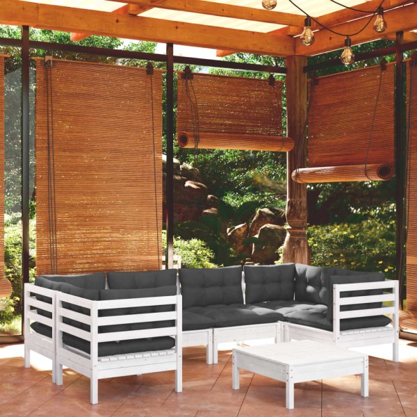 Muebles de jardín 7 pzas con cojines blanco madera de pino