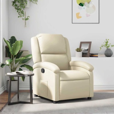 Sillón reclinable de cuero sintético crema