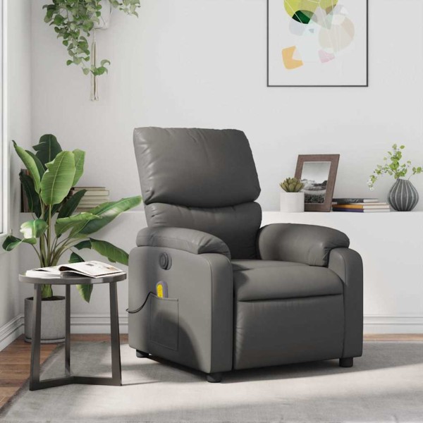 Sillón de masaje reclinable cuero sintético gris