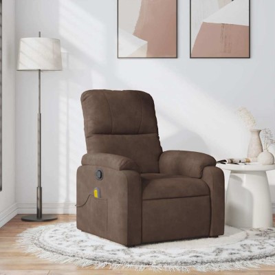 Sillón reclinable de masaje tela de microfibra marrón