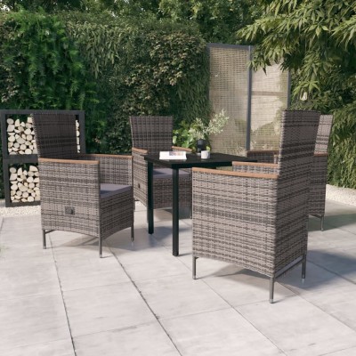 Juego de comedor de jardín 5 piezas con cojines gris