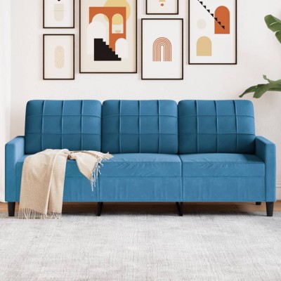 Sofá de 3 plazas terciopelo azul 180 cm