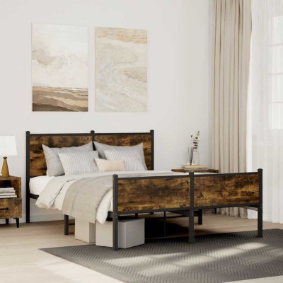 Estructura de cama sin colchón metal roble ahumado 140x200 cm