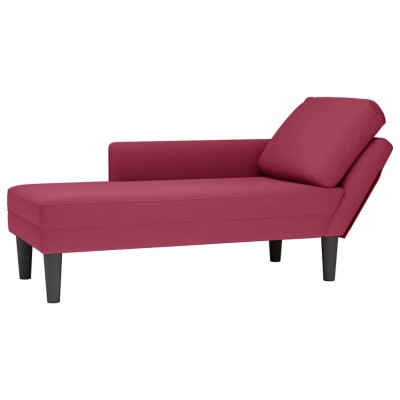 Tumbona con almohada y reposabrazo derecho terciopelo rojo vino