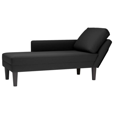 Tumbona con almohada y reposabrazo derecho terciopelo negro