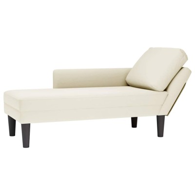 Tumbona con almohada y reposabrazo derecho terciopelo crema