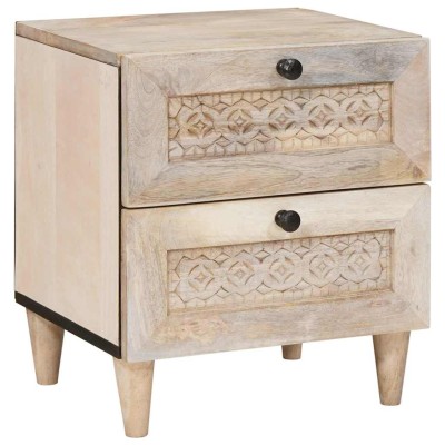 Mesa de Noche Beige 40 x 33 x 46 cm madera maciza de mango