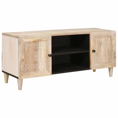 Gabinete de TV Blanco 105 x 33 x 46 cm madera maciza de mango