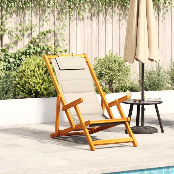 Silla de playa plegable con reposabrazos crema