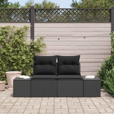 Sofá de jardín con cojín Negro 123 x 62 x 69cm ratán sintético