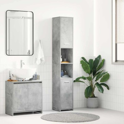 Armario baño madera contrachapada gris hormigón 30x30x183,5 cm