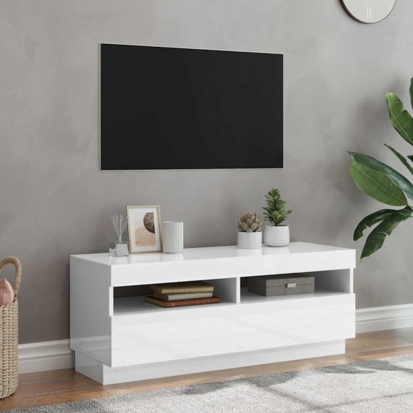 Mueble de TV con luces LED blanco brillante 100x35x40 cm