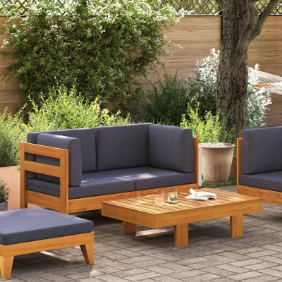Muebles de jardín 2 pzas cojines madera acacia gris oscuro